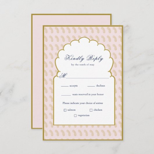 Elegant Arch lijst Roze Indiase bruiloft RSVP Kaar (Voorkant / Achterkant)