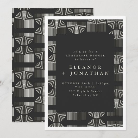 Elegant Arch Lines Black White Rehearsal Dinner Kaart (Voorkant / Achterkant)