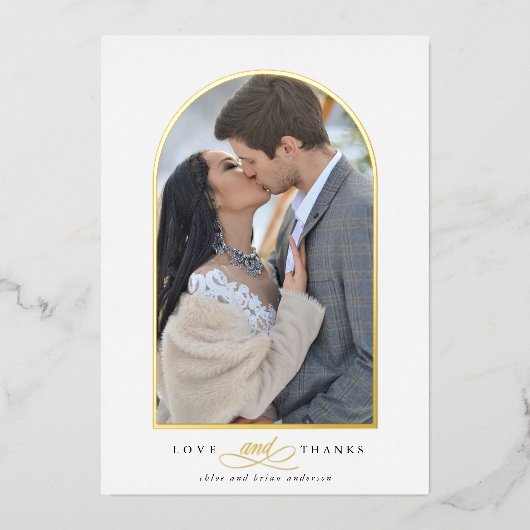 Elegant Arch Love & Bedankt Foto Weddenschap Harte Folie Uitnodiging (Voorkant)