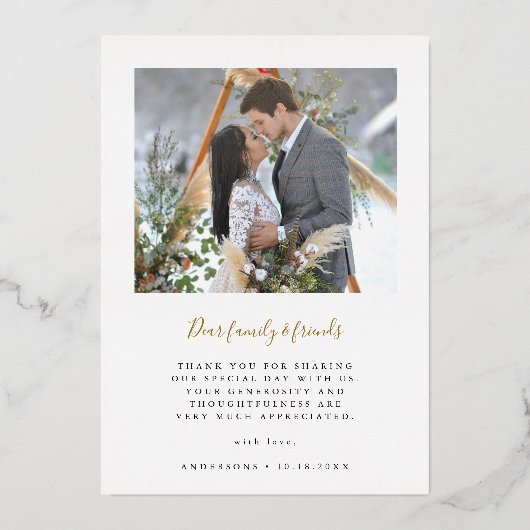 Elegant Arch Love & Bedankt Foto Weddenschap Harte Folie Uitnodiging (Achterkant)