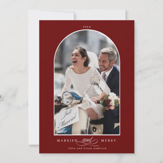 Elegant Arch Married en Merry Photo Red Feestdagenkaart (Voorkant)