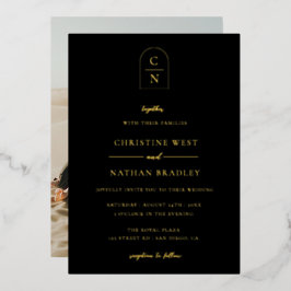 Elegant Arch Monogram Foto Gold Folie Uitnodiging