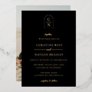 Elegant Arch Monogram Foto Gold Folie Uitnodiging