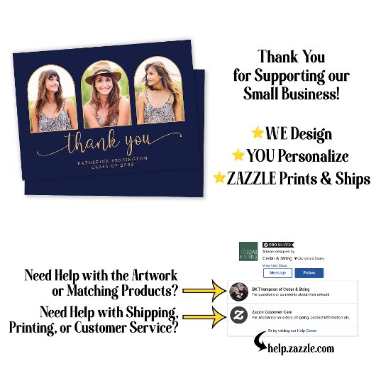 Elegant Arch Navy Blue Gold 3 Foto Afstuderen Bedankkaart