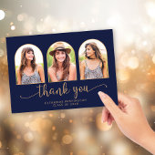 Elegant Arch Navy Blue Gold 3 Foto Afstuderen Bedankkaart