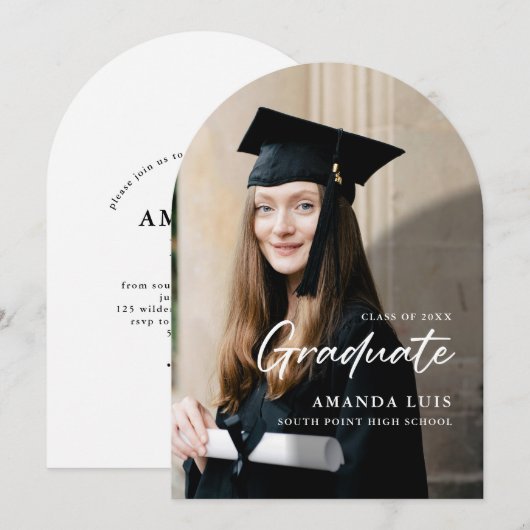 Elegant Arch Photo Afstuderen Kaart (Voorkant / Achterkant)