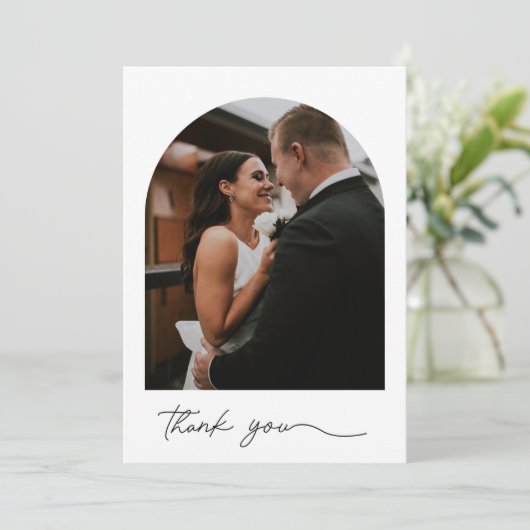 Elegant Arch Photo Black White Weddenschap Harteli Bedankkaart (Staand voorkant)