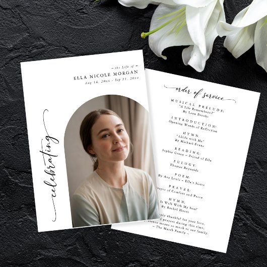 Elegant Arch Photo Celebration of Life Funeral Programmakaart