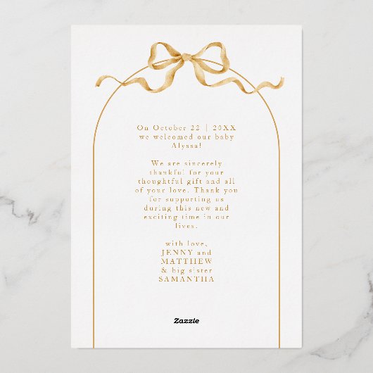 Elegant Arch Photo Chic Baby shower Bedankt Folie Uitnodiging (Achterkant)