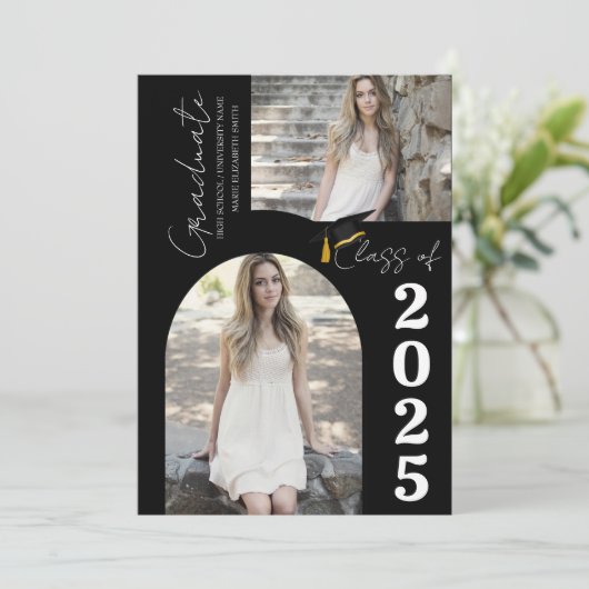 Elegant Arch Photo College High School Afstuderen Aankondiging (Staand voorkant)