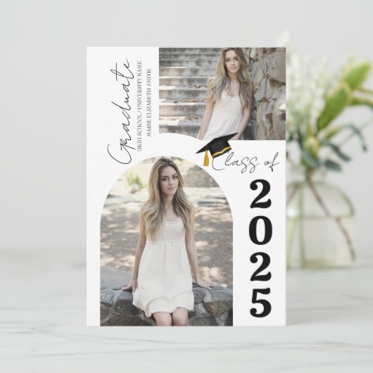 Elegant Arch Photo College High School Afstuderen Aankondiging (Staand voorkant)