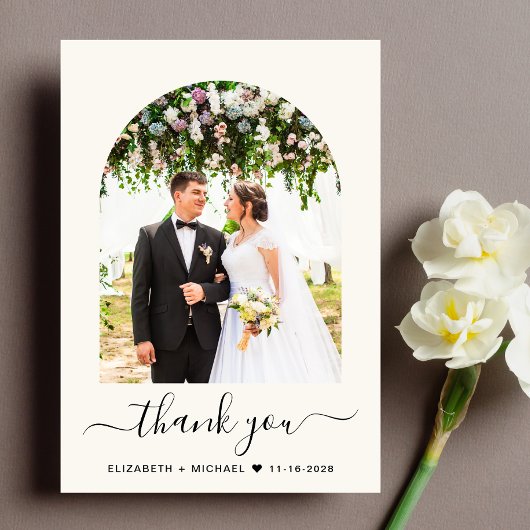Elegant Arch Photo Cream Wedding Bedankkaart