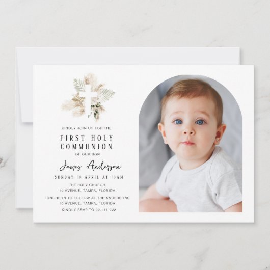 Elegant arch photo first holy communion invitation kaart (Voorkant)