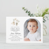 Elegant arch photo first holy communion invitation kaart (Staand voorkant)