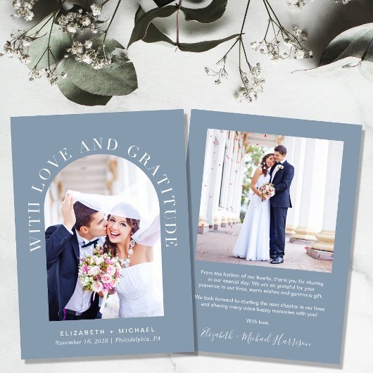 Elegant Arch Photo Love Gratitude Wedding Bedankkaart