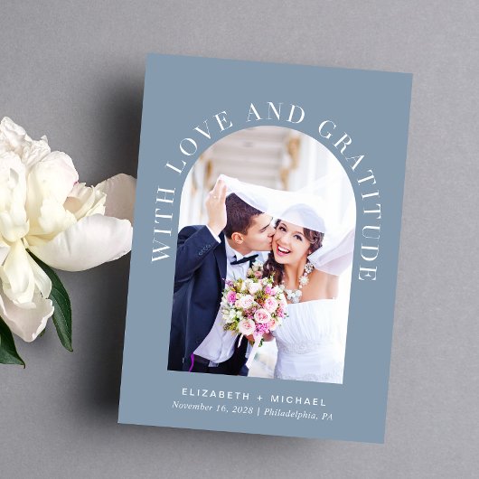 Elegant Arch Photo Love Gratitude Wedding Bedankkaart