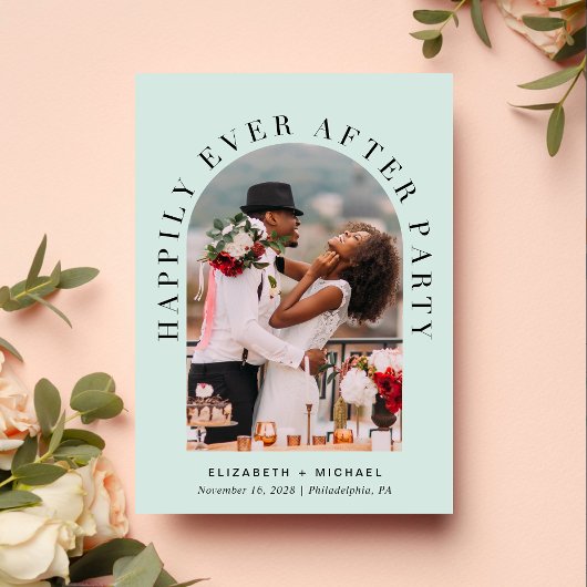 Elegant Arch Photo Mint Wedding Reception Kaart