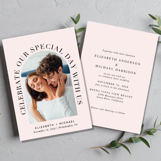 Elegant Arch Photo Pink Wedding Kaart