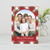 Elegant Arch Photo Plaid Christmas Feestdagenkaart (Staand voorkant)
