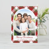 Elegant Arch Photo Plaid Christmas Feestdagenkaart (Staand voorkant)