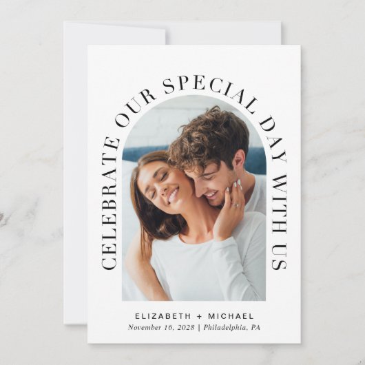 Elegant Arch Photo QR Code All in One Weddenschap Kaart (Voorkant)