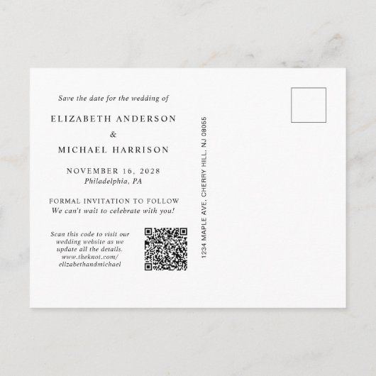 Elegant Arch Photo QR Code Save the Date Aankondigingskaart (Achterkant)