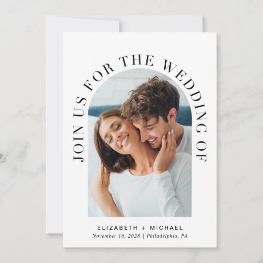 Elegant Arch Photo QR Code Weddenschap Kaart (Voorkant)