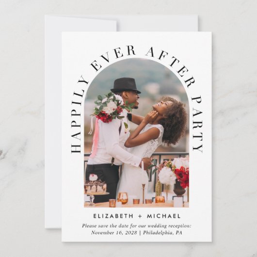 Elegant Arch Photo QR Code Weddenschappen Receptie Save The Date (Voorkant)