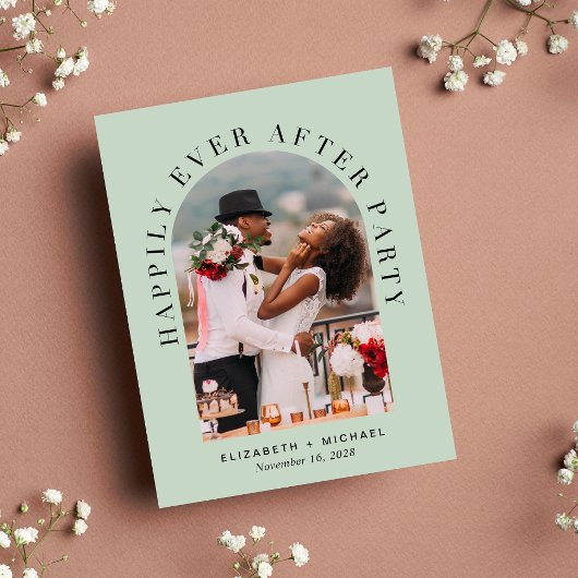 Elegant Arch Photo Sage Wedding Reception Uitnodiging Briefkaart