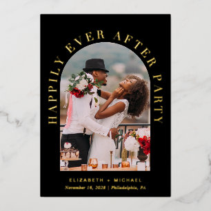 Elegant Arch Photo Weddenschap Ontvangst zwart gou Folie Uitnodiging