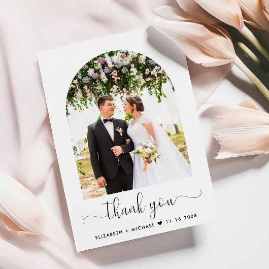 Elegant Arch Photo Wedding Bedankkaart