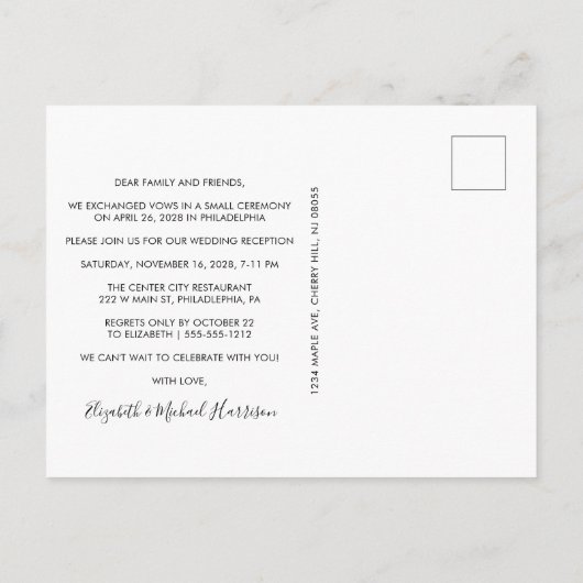 Elegant Arch Photo Wedding Reception Uitnodiging Briefkaart (Achterkant)