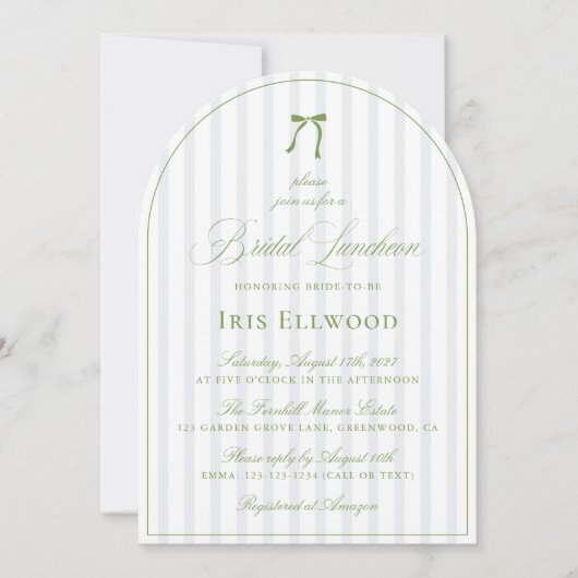 Elegant Arch Sage Green & Blue Bridal Luncheon Kaart (Voorkant)