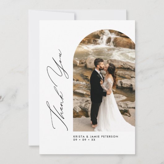 Elegant Arch & Script Photo Weddenschap Hartelijk  Bedankkaart (Voorkant)