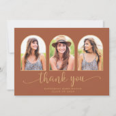 Elegant Arch Terracotta Gold 3 Foto Afstuderen Bedankkaart (Voorkant)