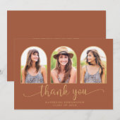 Elegant Arch Terracotta Gold 3 Foto Afstuderen Bedankkaart (Voorkant / Achterkant)