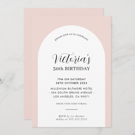 ELEGANT ARCH verjaardag chic modern blush roze zwa Kaart (Voorkant / Achterkant)