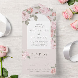 Elegant Arch Waterverf Pink Peony Floral Blossom All In One Uitnodiging