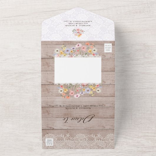 Elegant Arch Waterverf Wildbloemen Hout All In One Uitnodiging (Buitenkant)