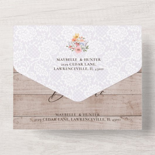 Elegant Arch Waterverf Wildbloemen Hout All In One Uitnodiging (Achterkant)