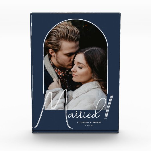 Elegant Arch Wedding Navy Blue Fotoblokken (Voorkant)