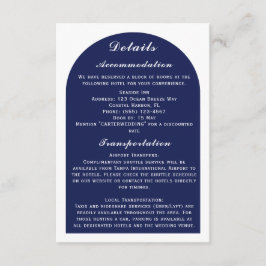 Elegant Arch White & Navy Nautische bruiloft Detai Informatiekaartje