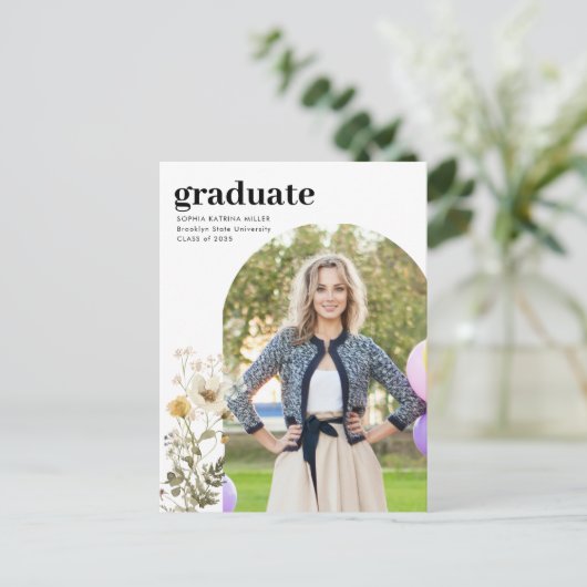 Elegant Arch Wildflower Foto Afstuderen Afstuderen Briefkaart (Staand voorkant)