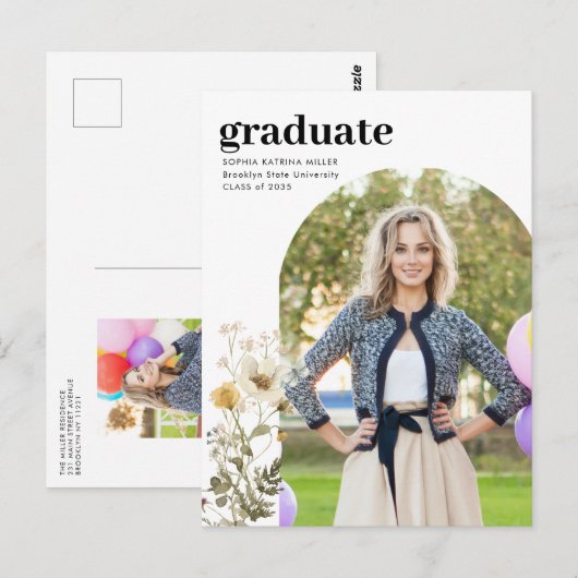 Elegant Arch Wildflower Foto Afstuderen Afstuderen Briefkaart (Voorkant / Achterkant)