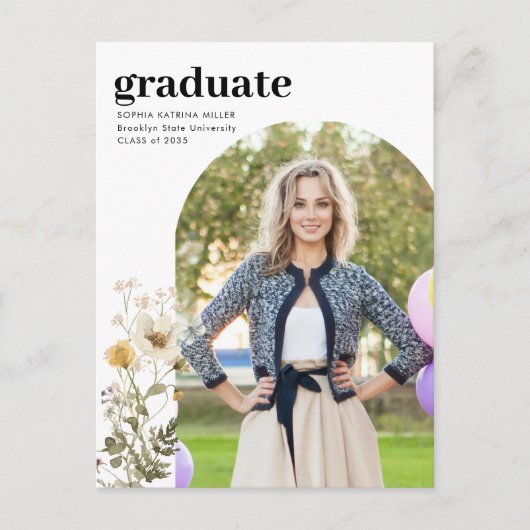 Elegant Arch Wildflower Foto Afstuderen Afstuderen Briefkaart (Voorkant)
