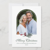 Elegant Arch Winter Greenery Vakantiefoto Feestdagenkaart (Voorkant)