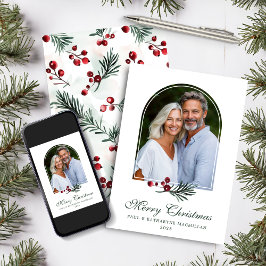 Elegant Arch Winter Greenery Vakantiefoto Feestdagenkaart