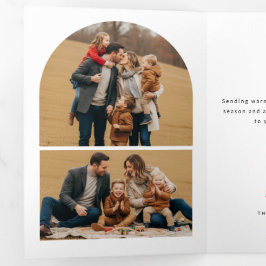 Elegant Arched Layout Family Photo Christmas Drieluik Kaart