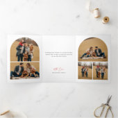 Elegant Arched Layout Family Photo Christmas Drieluik Kaart (Binnen)