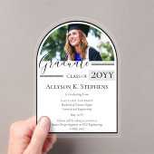 Elegant Arched Photo Afstudeerder Afstuderen aanko Acryl Uitnodigingen (Insitu (Draagbaar))